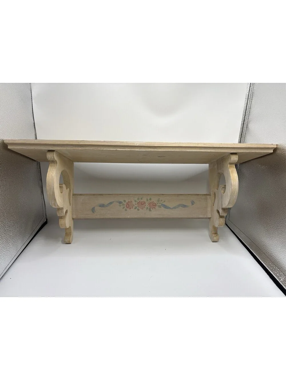 Vintage Handpainted Shelf with Floral Design Cottage Core Decor 24”